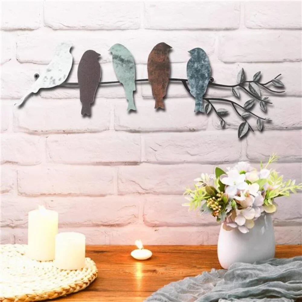 Ferraycle Metal Bird Wall Art - Birds on Branch with Leaves - Metal Sculpture
